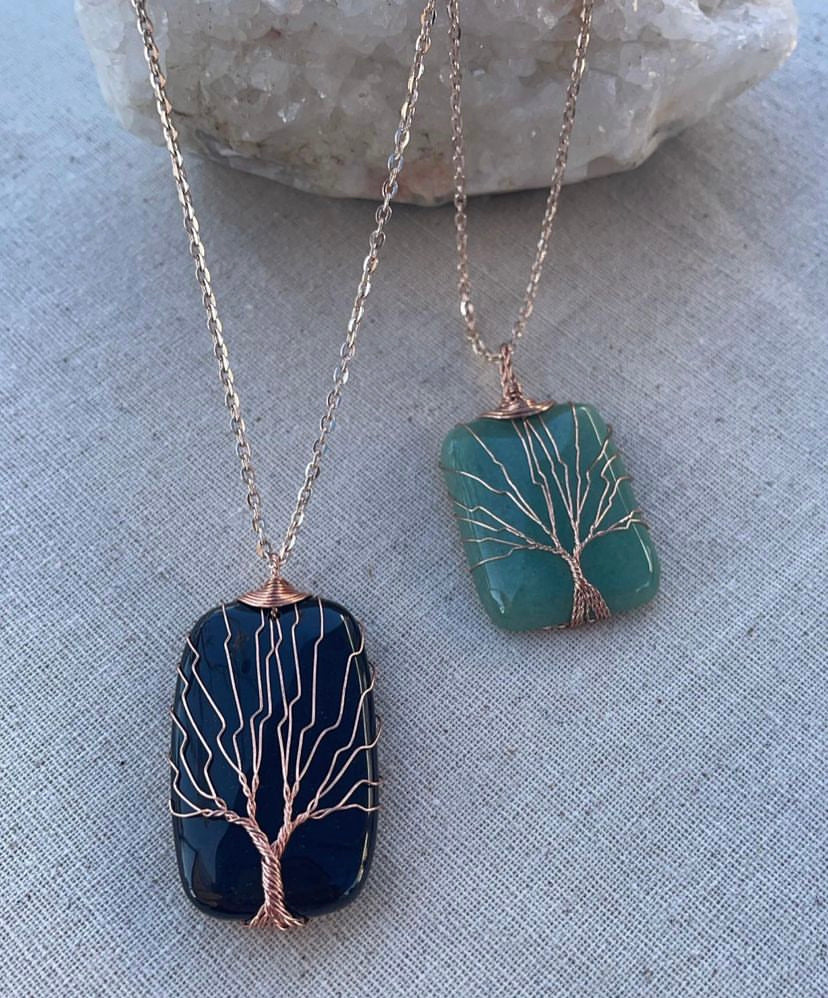 Onyx & Aventurine Handwrapped Tree of Life Pendants