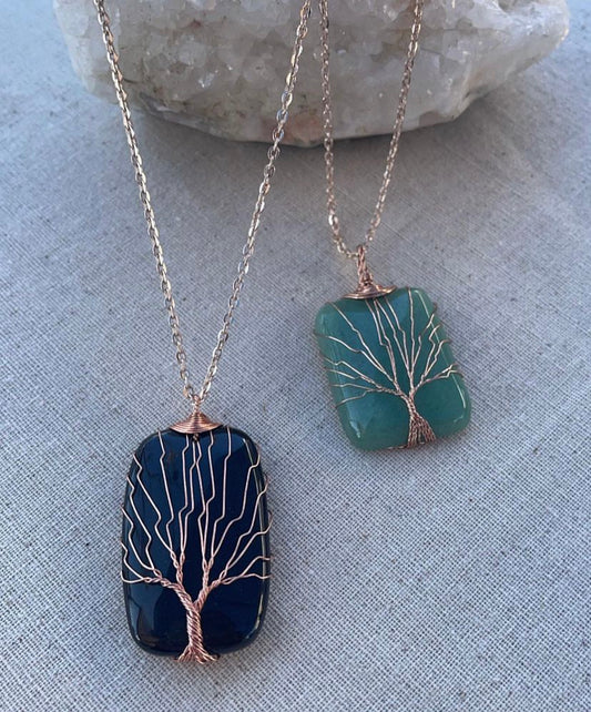 Onyx & Aventurine Handwrapped Tree of Life Pendants