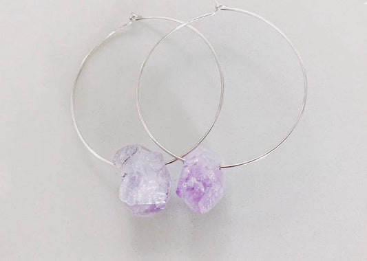 Sterling Silver and Raw Amethyst Earrings