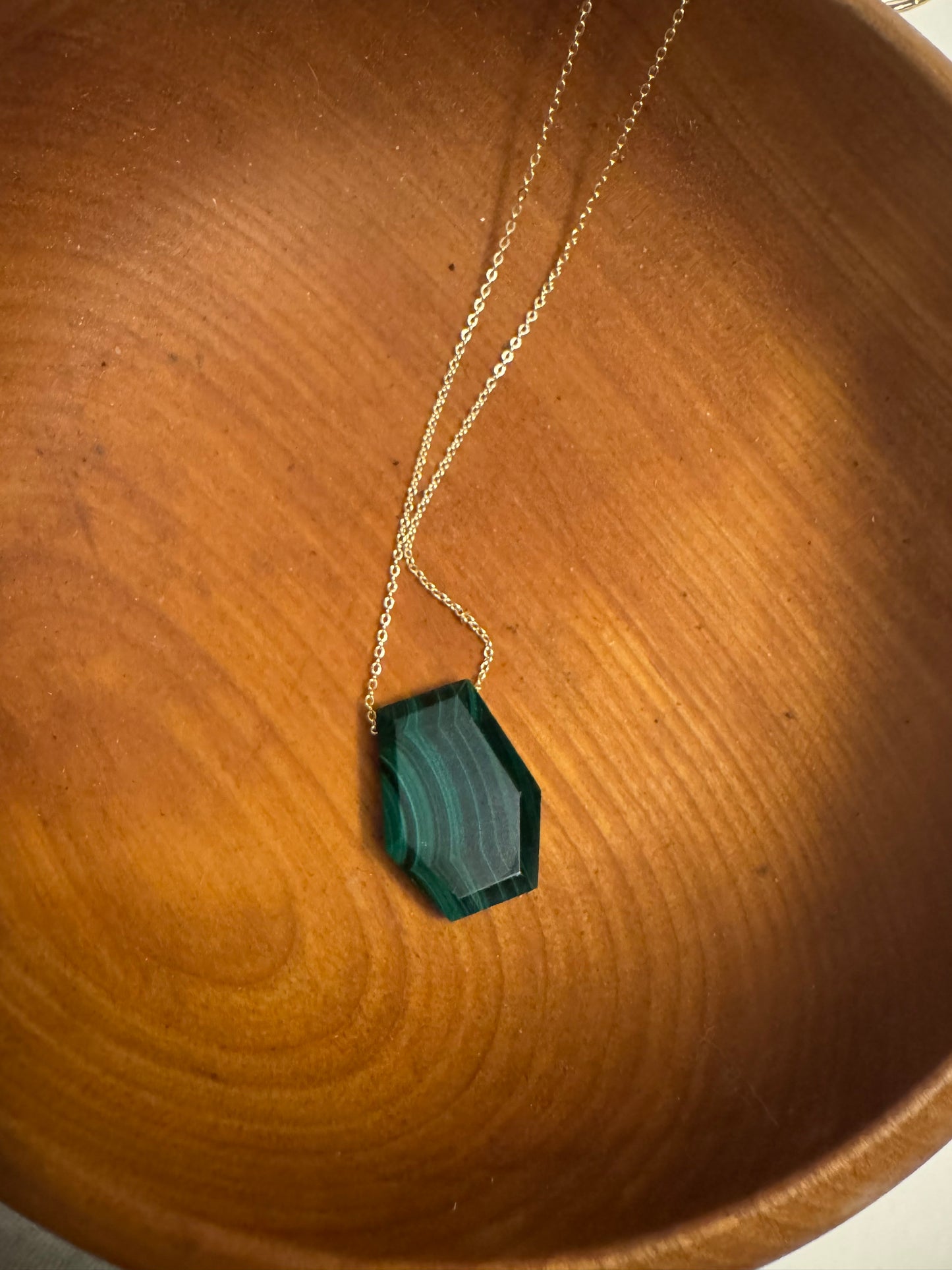 Malachite Necklace 14k Gold Filled